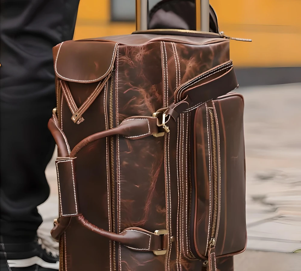leather luggage with wheels